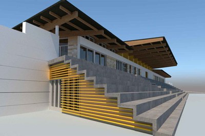 Imatge virtual del nou edifici i les grades (foto: Ajuntament de Rubí).