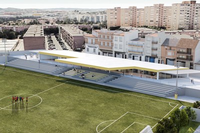 Imatge virtual del nou edifici i de la zona de grades (foto: Ajuntament de Rubí).