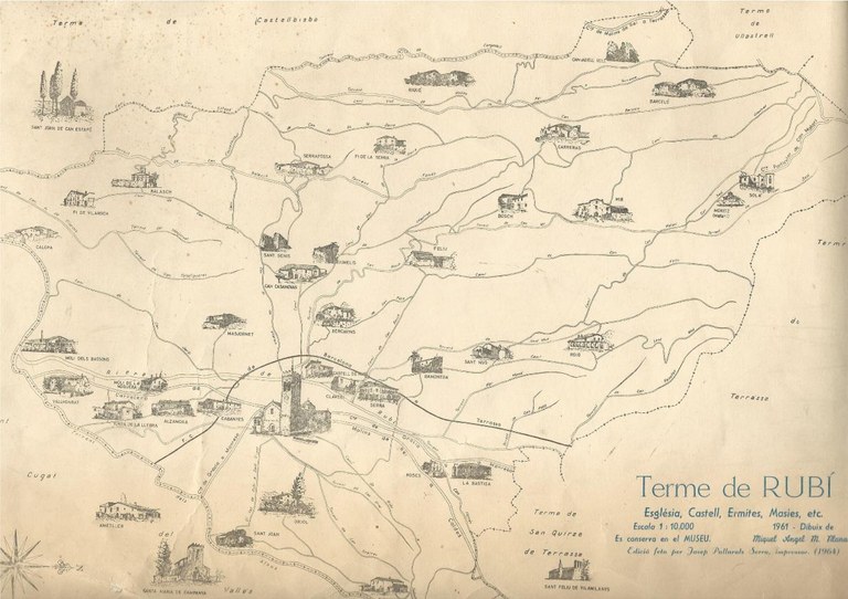Plànol masies Rubí (Impremta Pallarols / Fundació Museu-Biblioteca Rubí)