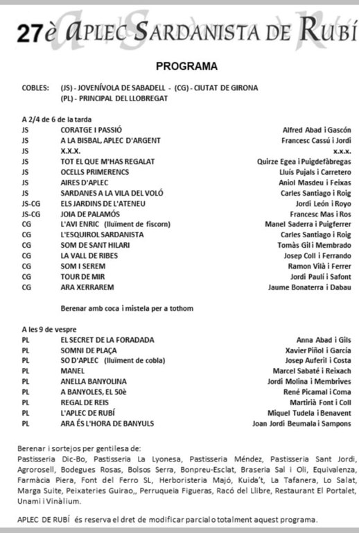 Programa del Aplec sardanista