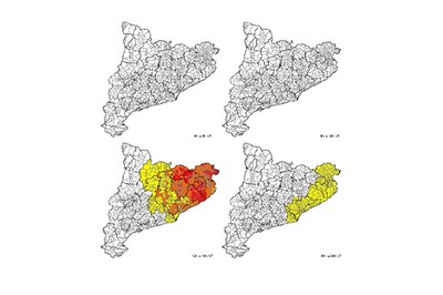 Previsión para el jueves. El color amarillo indica un riesgo bajo, el naranja representa un riesgo moderado y el rojo, un riesgo alto (foto: CECAT).